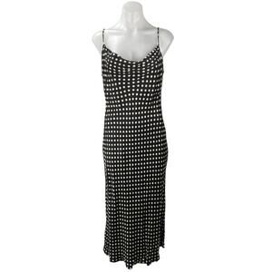 Zara Black Satin Sleeveless Polka Dots Cami Cowl Neck Midi Slip Tank Dress Sz M
